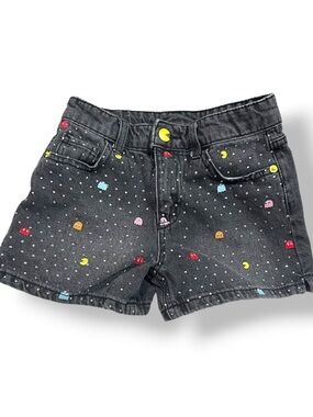 Justice Black Arcade Denim Shorts with Colorful Pac-Man Accents